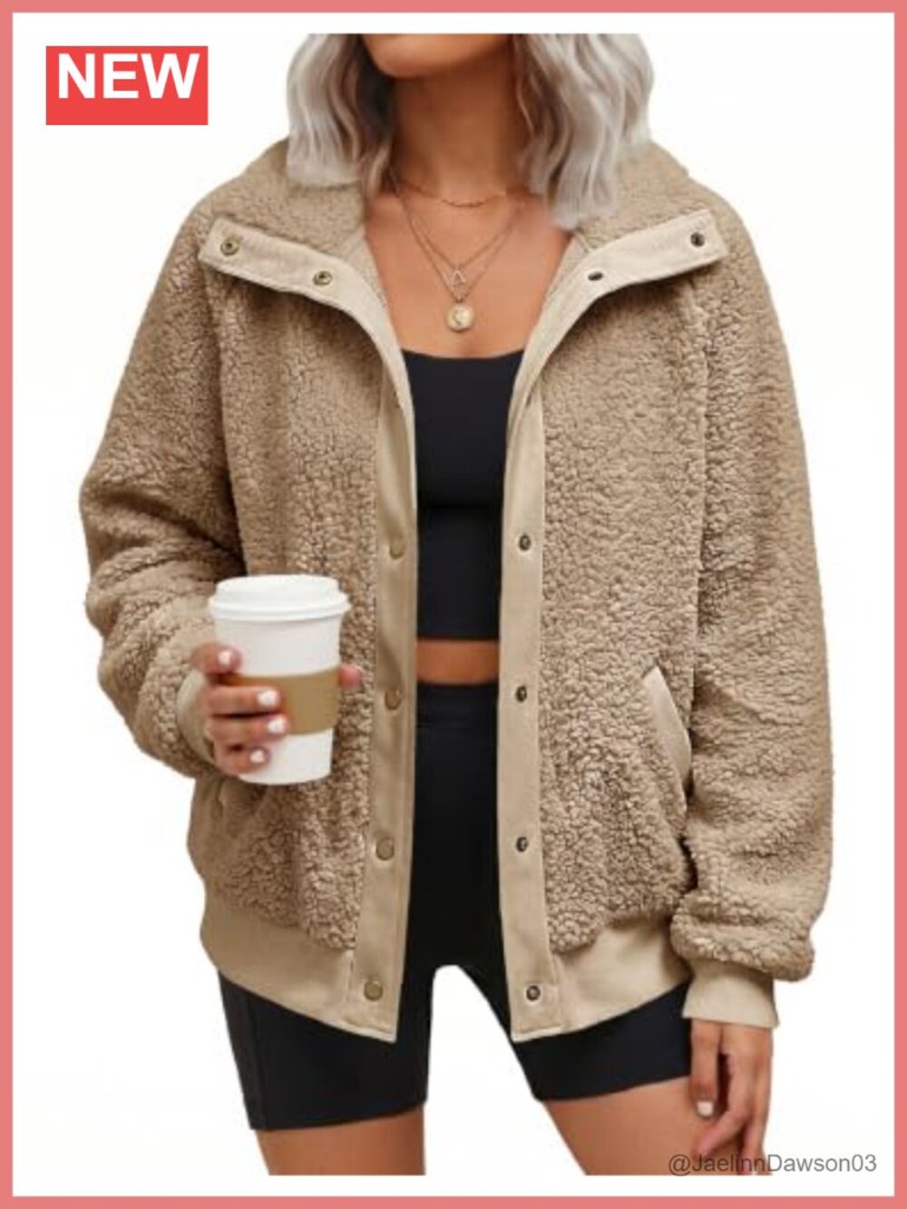 Sherpa Fleece Snap Button Jacket Fuzzy Stand Collar Coat